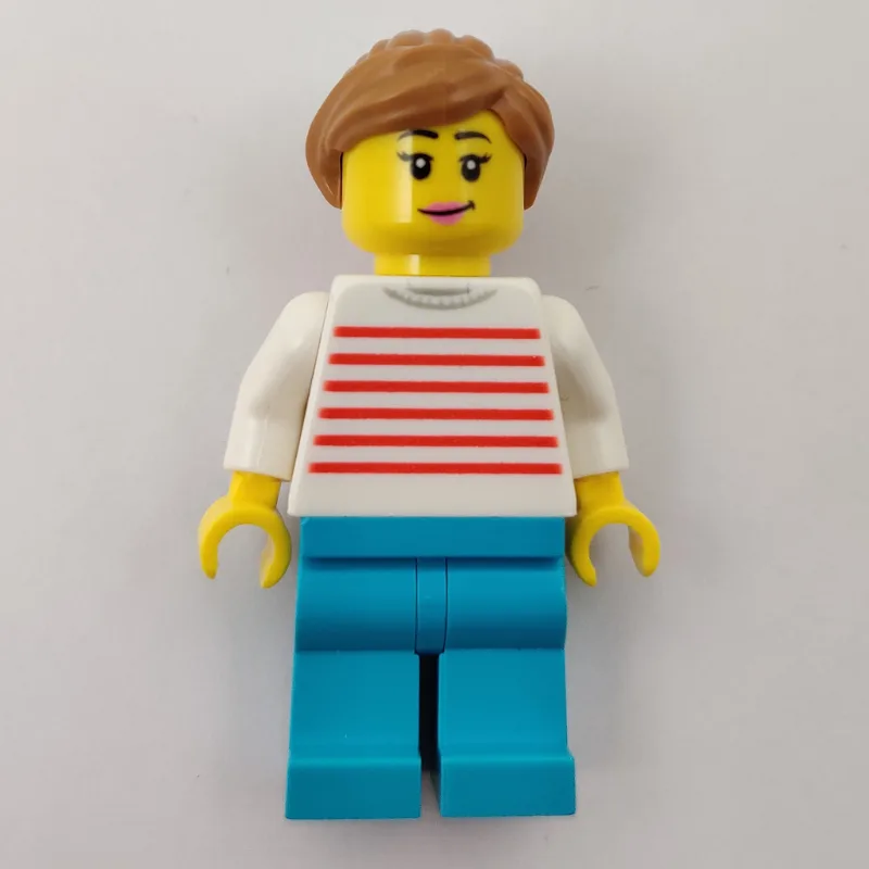 Woman, Red and White Striped Sweater, Medium… — minifigurine LEGO | Brick Broker
