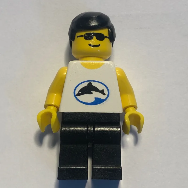 Man - White Torso with Dolphin, Black Legs, S… — minifigurine LEGO | Brick Broker