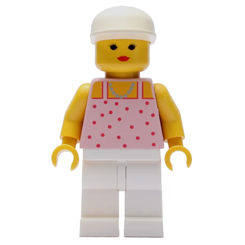 Woman, Pink Top with Spots, White Legs, White… — minifigurine LEGO | Brick Broker