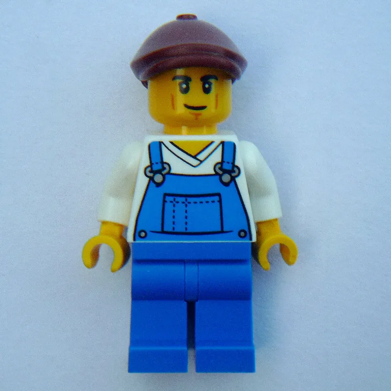 Farmer, Blue Overall, Reddish Brown Cap — minifigurine LEGO | Brick Broker