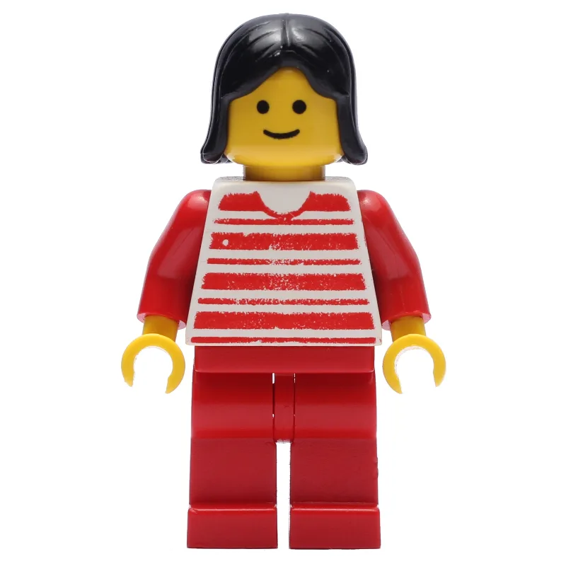 Red and White Striped Shirt, Red Legs, Black… — minifigurine LEGO | Brick Broker