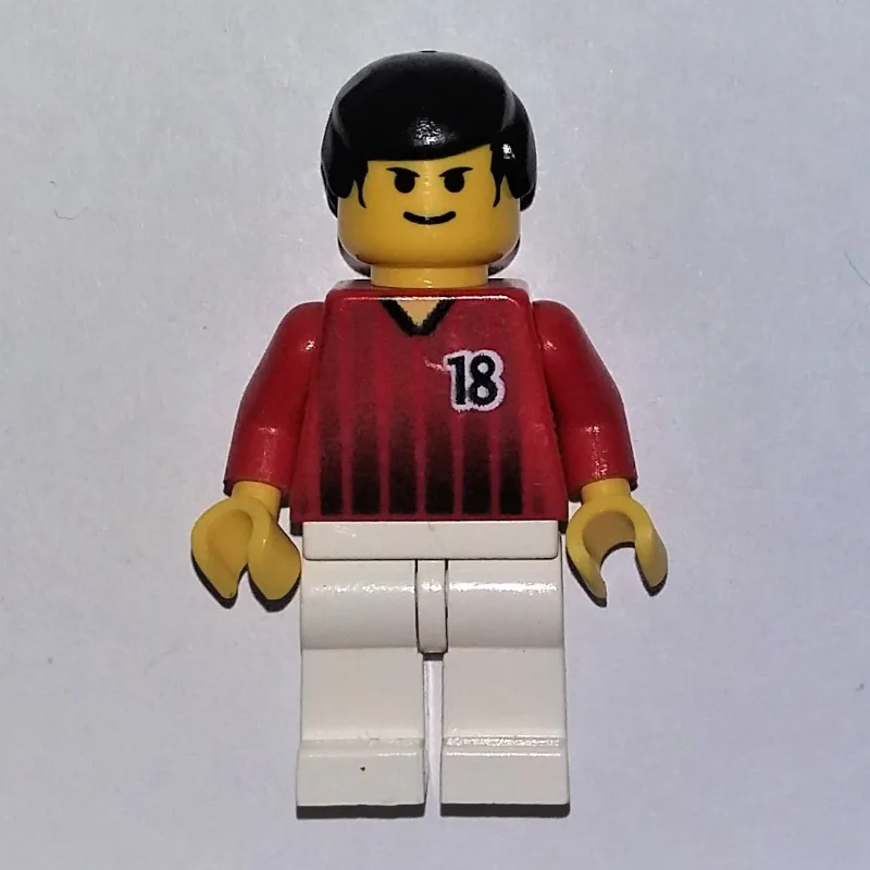 Soccer Player Red Torso, White Legs, #18 — minifigurine LEGO | Brick Broker