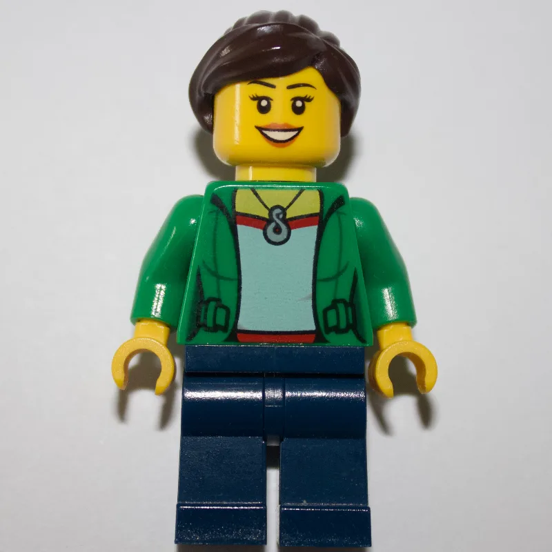 Green Torso, Dark Blue Legs, Dark Brown Hair — minifigurine LEGO | Brick Broker
