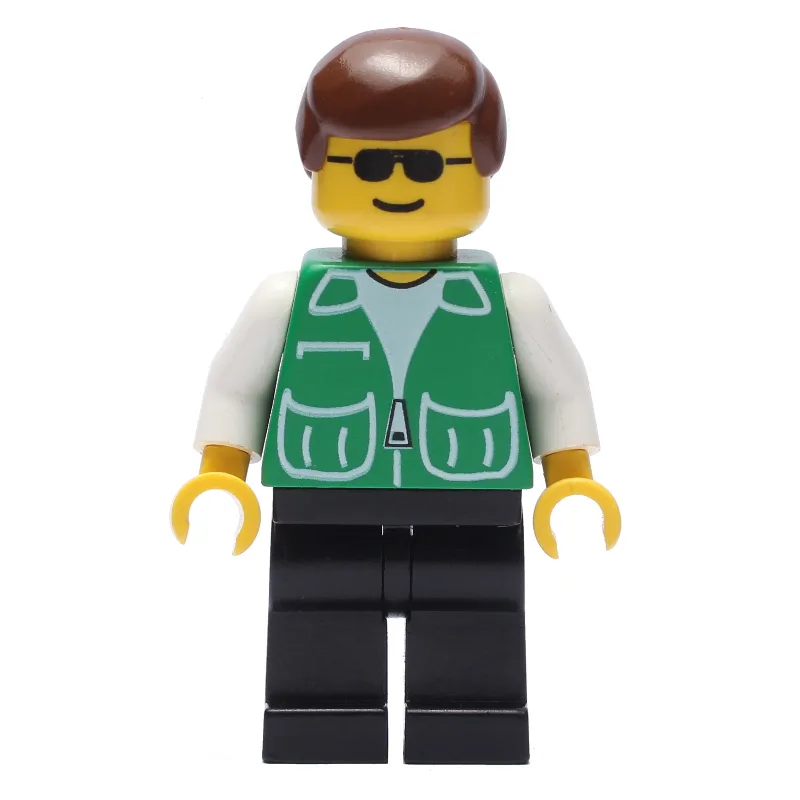 Man, Green Jacket, Black Legs, Sunglasses — minifigurine LEGO | Brick Broker