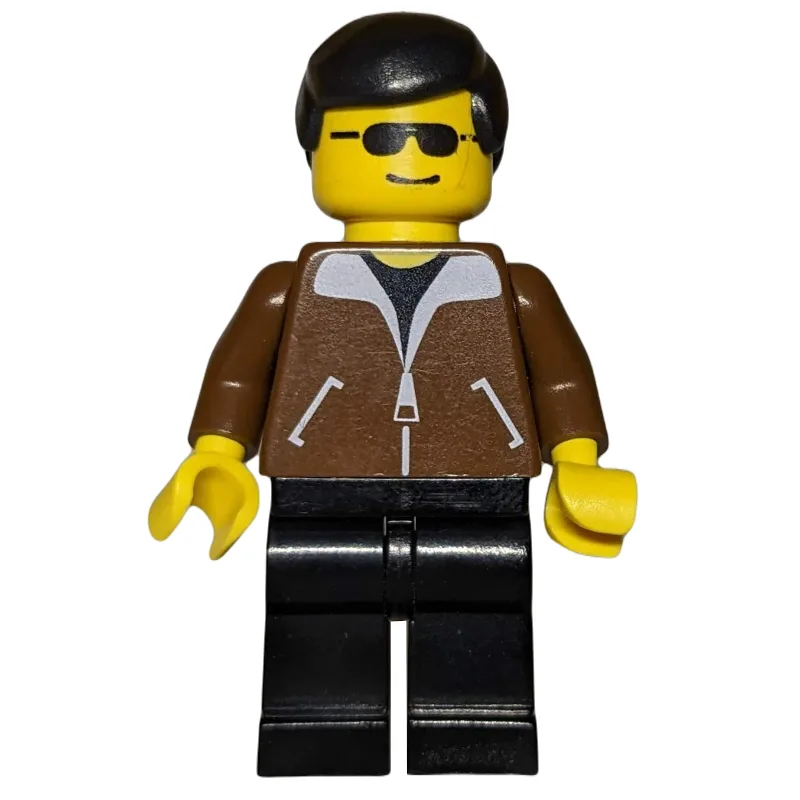 Man, Brown Jacket, Blue Legs, Black Hair, Sun… — minifigurine LEGO | Brick Broker