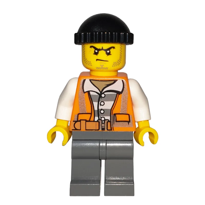 Criminal, Open Orange Safety Vest Over Prison… — minifigurine LEGO | Brick Broker