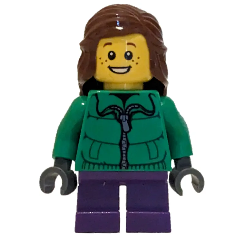 Girl, Green Jacket, Short Dark Purple Legs — minifigurine LEGO | Brick Broker