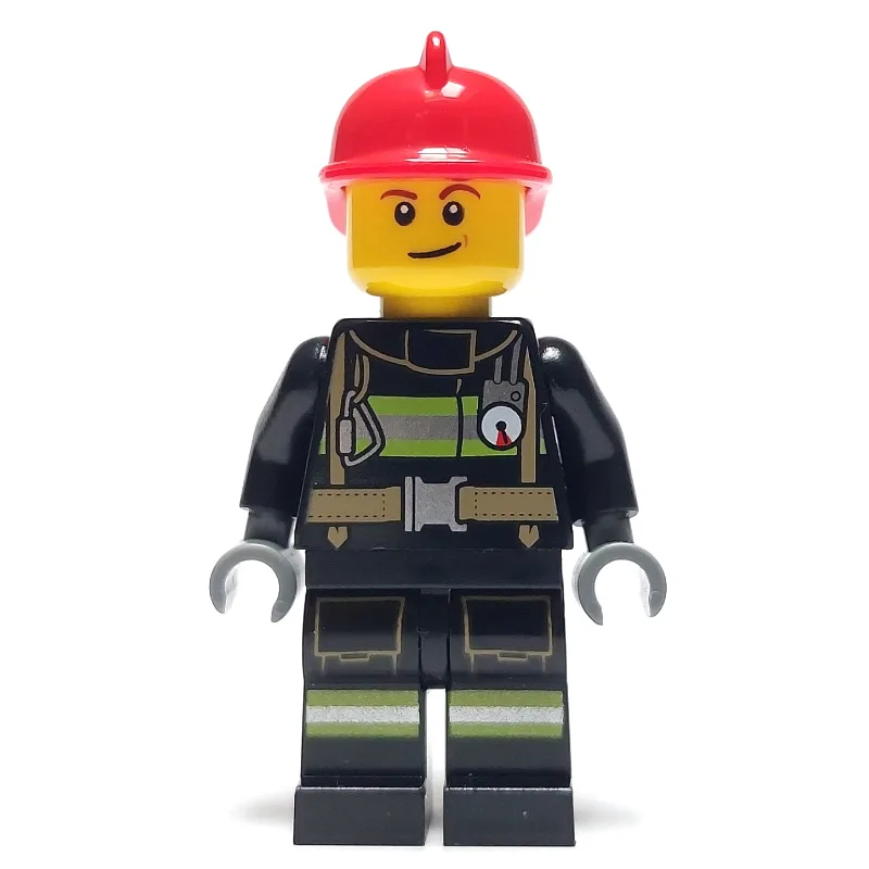 Fireman, Black Fire Suit with Gauge and Strap… — minifigurine LEGO | Brick Broker