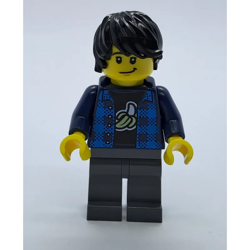 Man, Open Dark Blue Flannel Shirt over Top wi… — minifigurine LEGO | Brick Broker