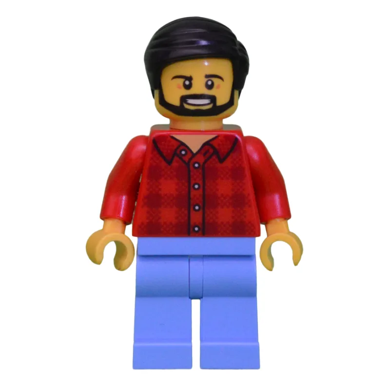 Man, Red Flannel Shirt, Medium Blue Legs, Bla… — minifigurine LEGO | Brick Broker