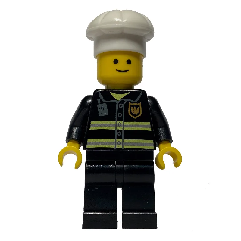 Fire Fighter, Black Torso, Black Legs, White… — minifigurine LEGO | Brick Broker
