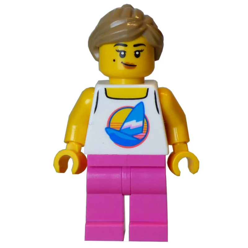 White Torso, Dark Pink Legs, Dark Tan Hair — minifigurine LEGO | Brick Broker