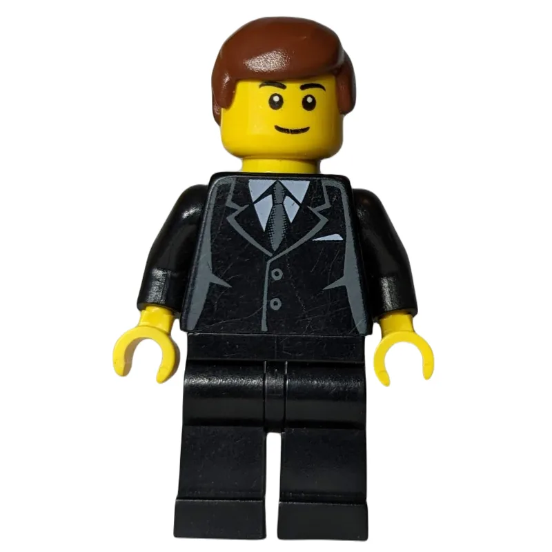 Black Torso Suit, Black Legs, Reddish Brown H… — minifigurine LEGO | Brick Broker