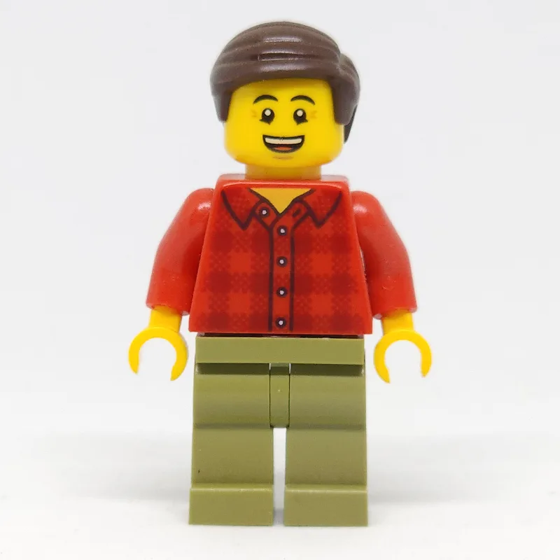 Red Torso, Olive Green Legs, Dark Brown Hair — minifigurine LEGO | Brick Broker