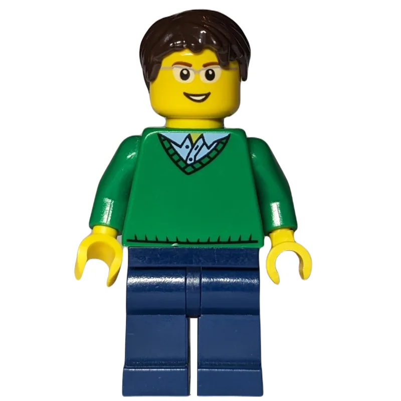 Man, Green V-Neck Sweater, Dark Blue Legs, Da… — minifigurine LEGO | Brick Broker