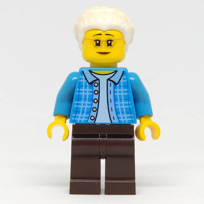 Dark Azure Torso, Dark Brown Legs, White Hair — minifigurine LEGO | Brick Broker