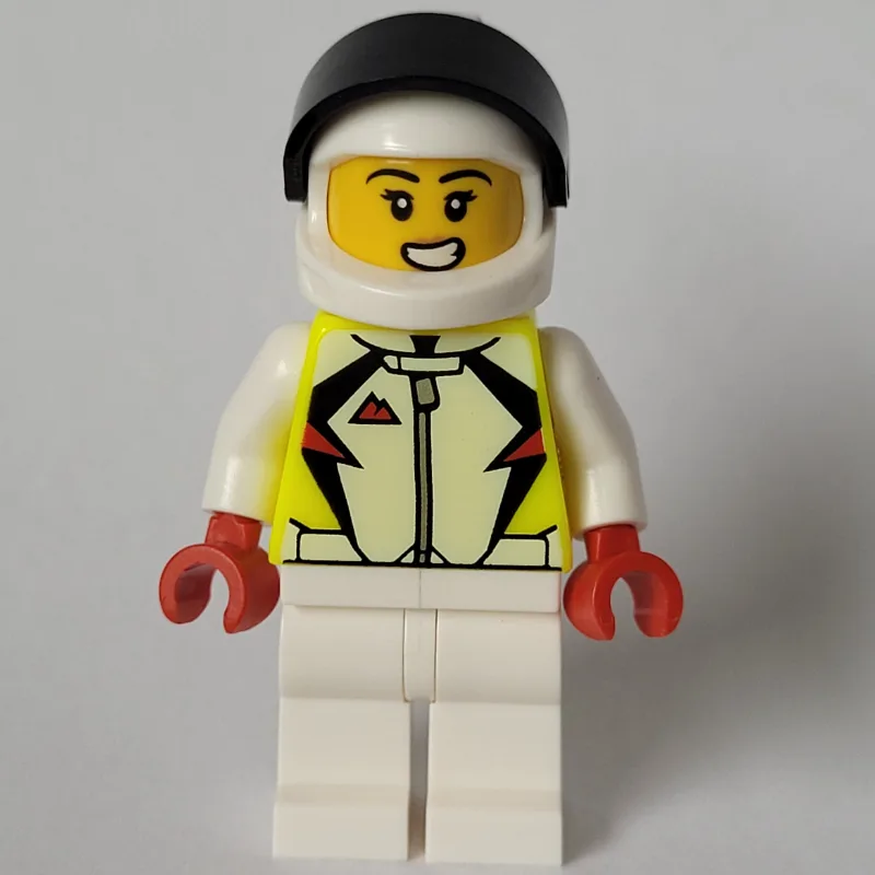 Stunt Rider, White and Vibrant Yellow Race Su… — minifigurine LEGO | Brick Broker