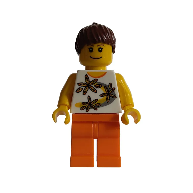 White Torso, Orange Legs, Reddish Brown Hair — minifigurine LEGO | Brick Broker