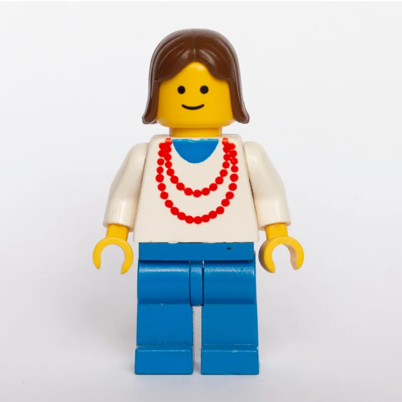 Woman, White Top with Red Necklace, Blue Legs… — minifigurine LEGO | Brick Broker