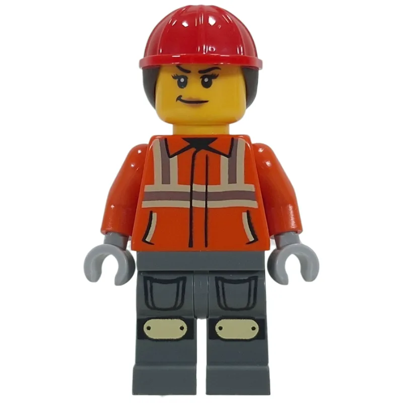 Construction Worker, Reddish Orange Jacket, D… — minifigurine LEGO | Brick Broker