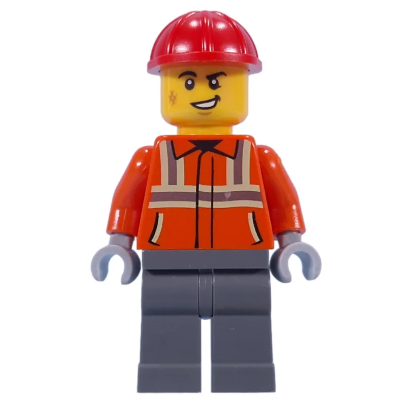 Construction Worker, Reddish Orange Jacket, R… — minifigurine LEGO | Brick Broker