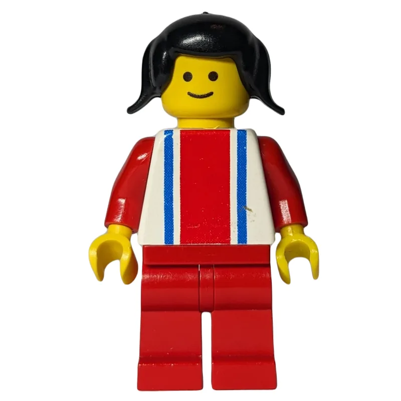 Woman, White Top with Large Red Stripe and 2… — minifigurine LEGO | Brick Broker