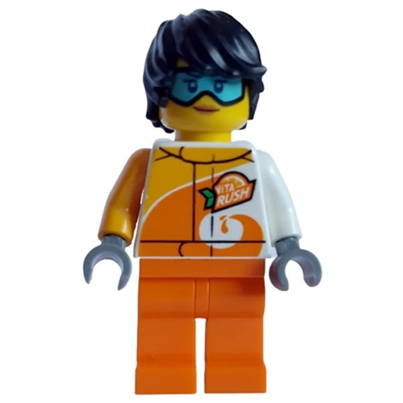 White/Orange Torso, Orange Legs, Black Hair,… — minifigurine LEGO | Brick Broker