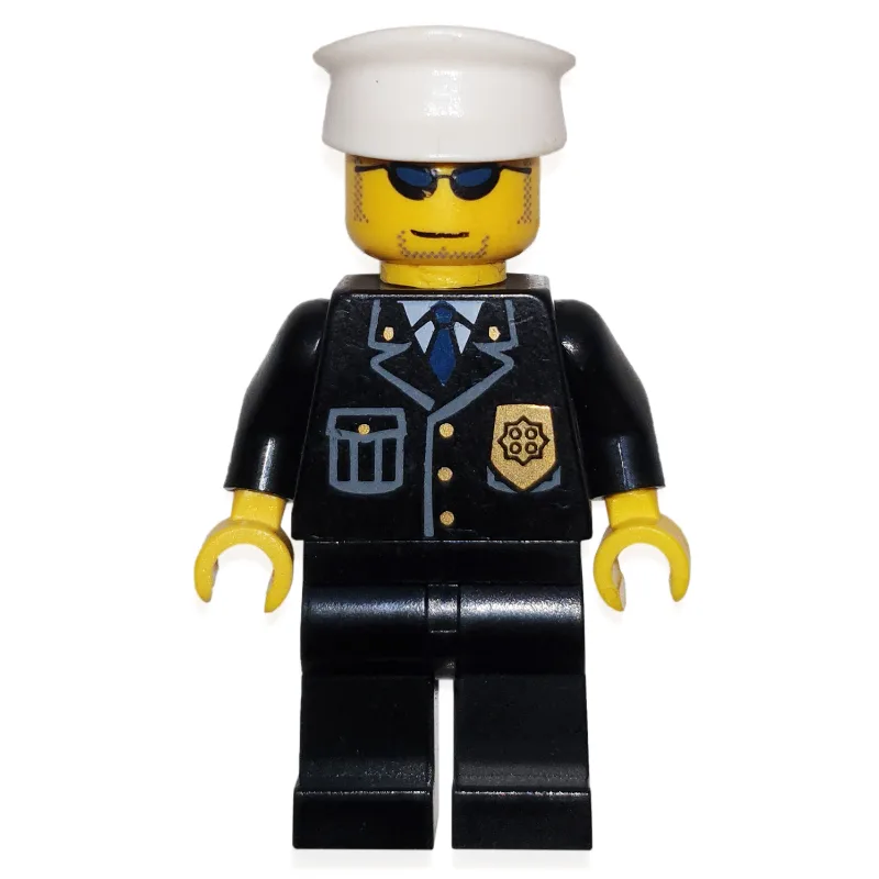 Policeman, Black Suit with Badge, White Hat,… — minifigurine LEGO | Brick Broker