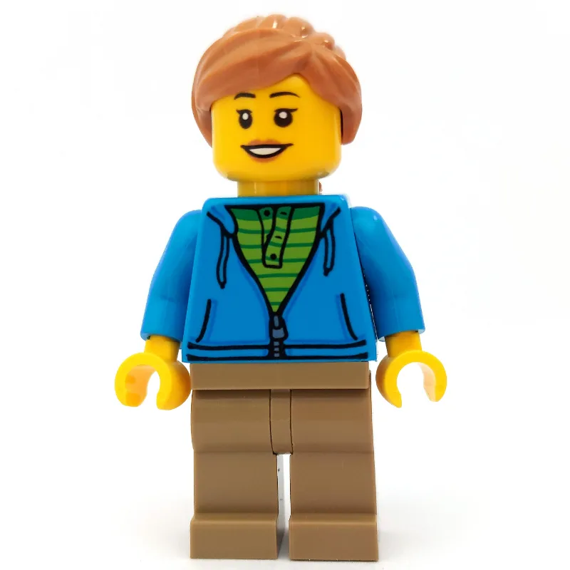Woman, Open Dark Azure Hoodie over Lime Shirt… — minifigurine LEGO | Brick Broker