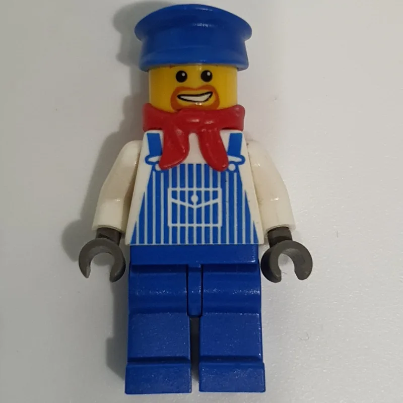 Train Machinist - White Torso, Blue Striped O… — minifigurine LEGO | Brick Broker