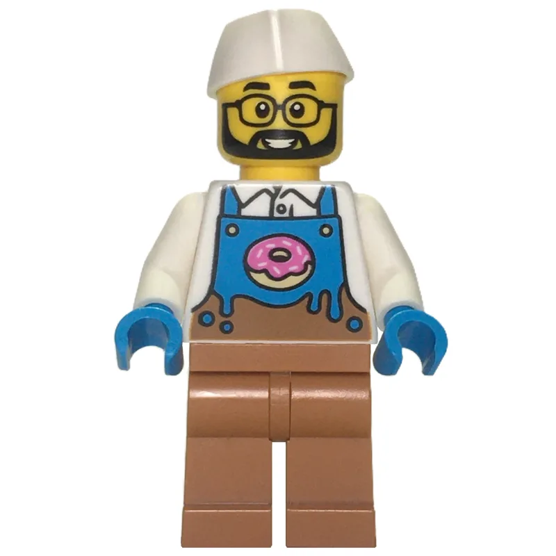 Donut Vendor, White Torso, Medium Nougat Legs… — minifigurine LEGO | Brick Broker