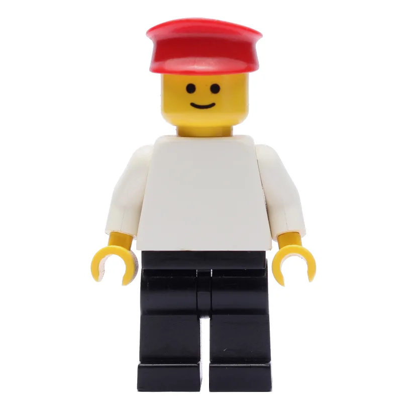 Man - White Torso, Black Legs, Red Hat, Black… — minifigurine LEGO | Brick Broker