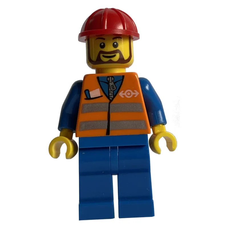 Worker - Orange Safety Vest, Blue Legs, Red H… — minifigurine LEGO | Brick Broker