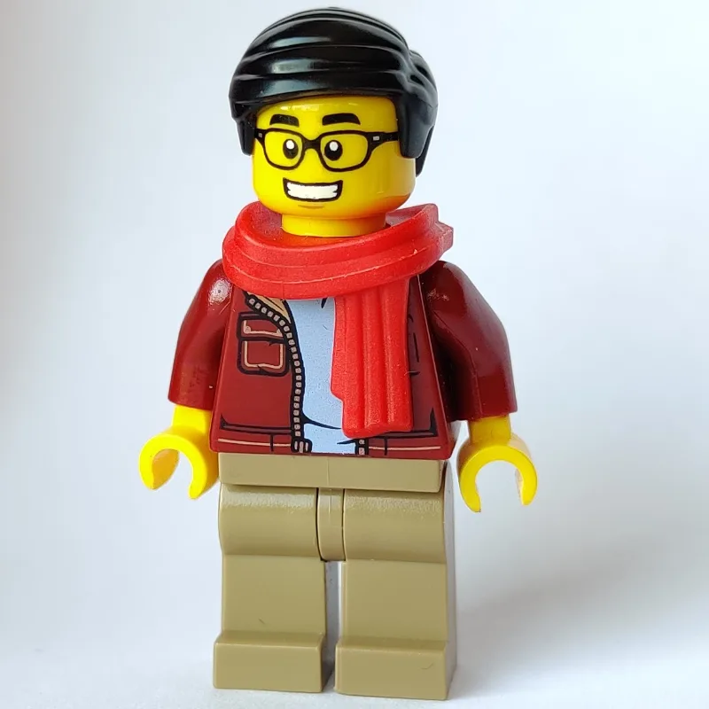 Man, Open Dark Red Jacket, Dark Tan Legs, Red… — minifigurine LEGO | Brick Broker