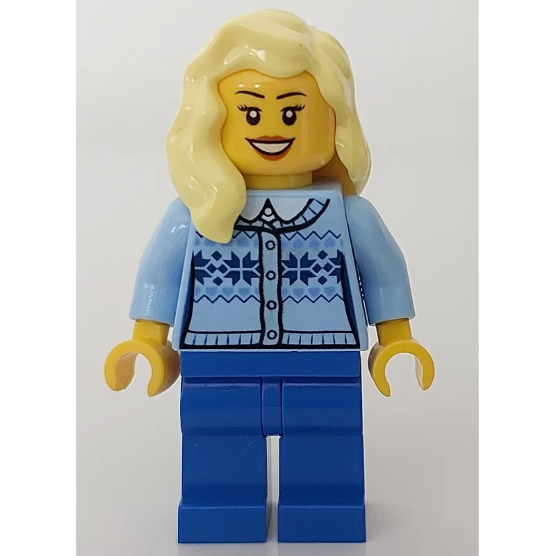 Woman, Bright Light Blue Cardigan, Blue Legs,… — minifigurine LEGO | Brick Broker