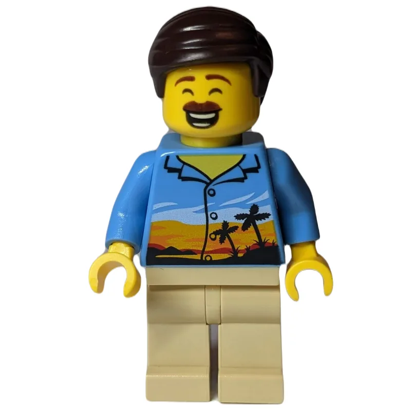 Man, Medium Blue Shirt with Palm Trees and Su… — minifigurine LEGO | Brick Broker