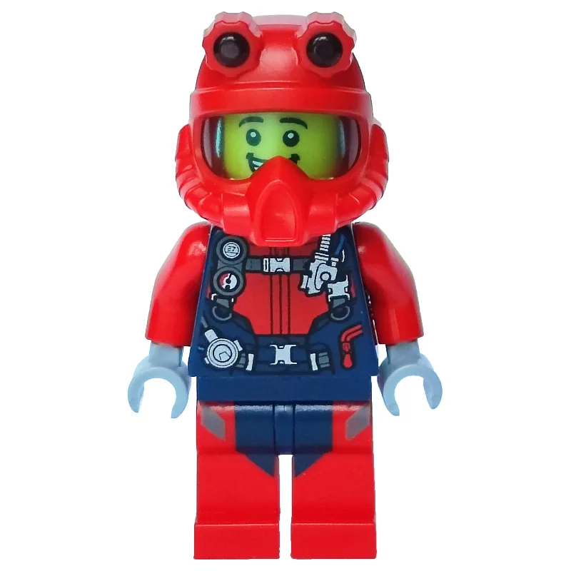 Diver, Man, Red and Dark Blue Wetsuit with St… — minifigurine LEGO | Brick Broker