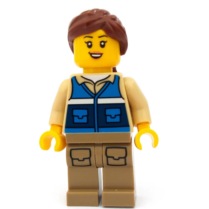 Woman, Blue Vest, Reddish Brown Ponytail Hair — minifigurine LEGO | Brick Broker