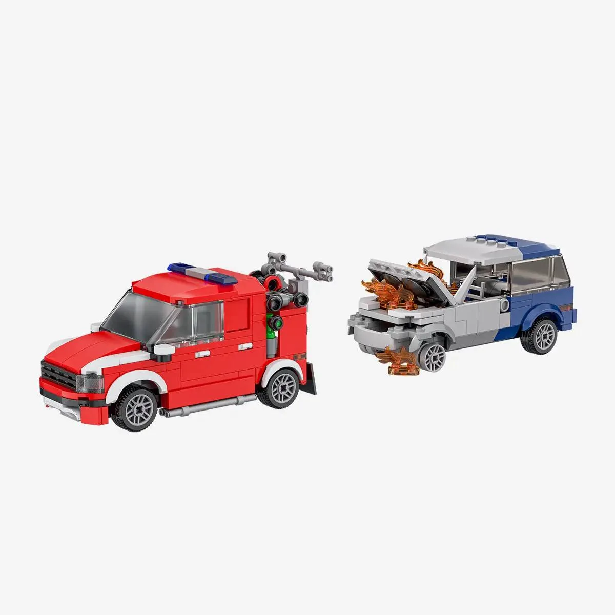 BlueBrixx Véhicule de pompiers avec garage et voiture accidentée (BB-109532) - prix | Brick Broker