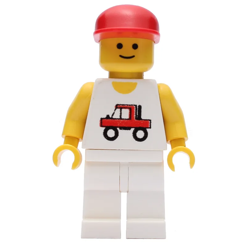 Man, White Vest with Truck, White Legs, Red C… — minifigurine LEGO | Brick Broker