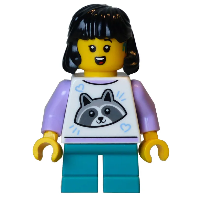 Kid, White Torso, Dark Turquoise Legs, Black… — minifigurine LEGO | Brick Broker