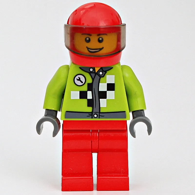 Racer with Lime Jacket with Black and White C… — minifigurine LEGO | Brick Broker