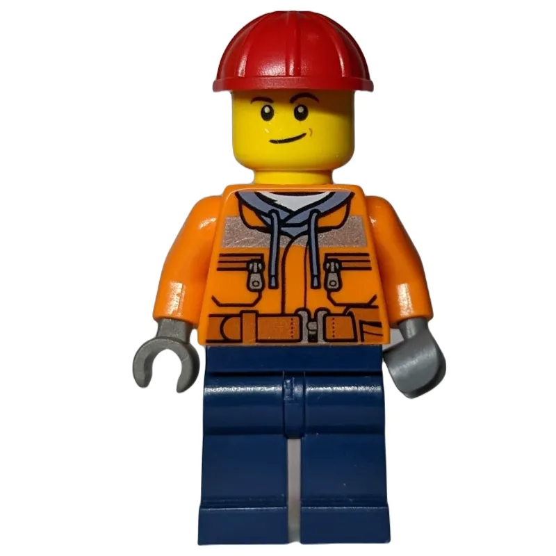 Worker - Orange Torso, Dark Blue Legs, Red He… — minifigurine LEGO | Brick Broker