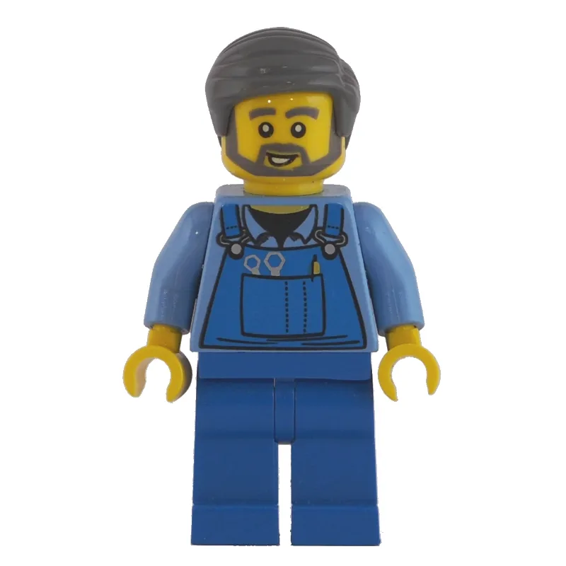 Man, Blue Overalls over Shirt, Blue Legs, Dar… — minifigurine LEGO | Brick Broker