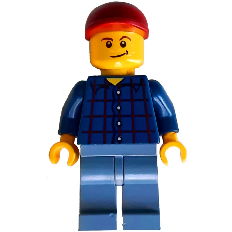 Man, Dark Blue Plaid Shirt, Sand Blue Legs, D… — minifigurine LEGO | Brick Broker