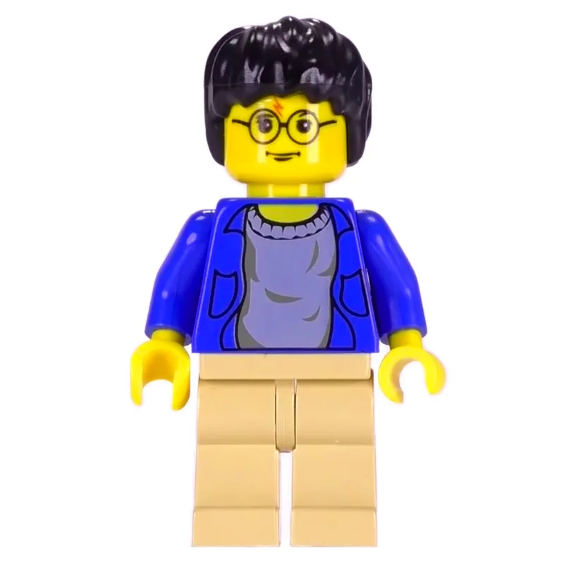 Harry Potter, Yellow Skin, Open Blue Jacket — minifigurine LEGO | Brick Broker