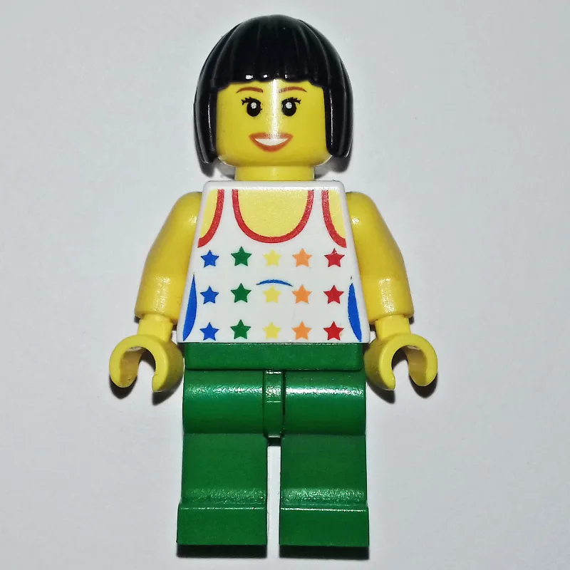 Woman, White Vest with Stars, Green Legs, Bla… — minifigurine LEGO | Brick Broker
