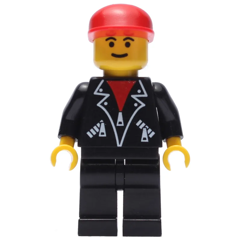 Man, Open Black Jacket over Red Shirt, Black… — minifigurine LEGO | Brick Broker