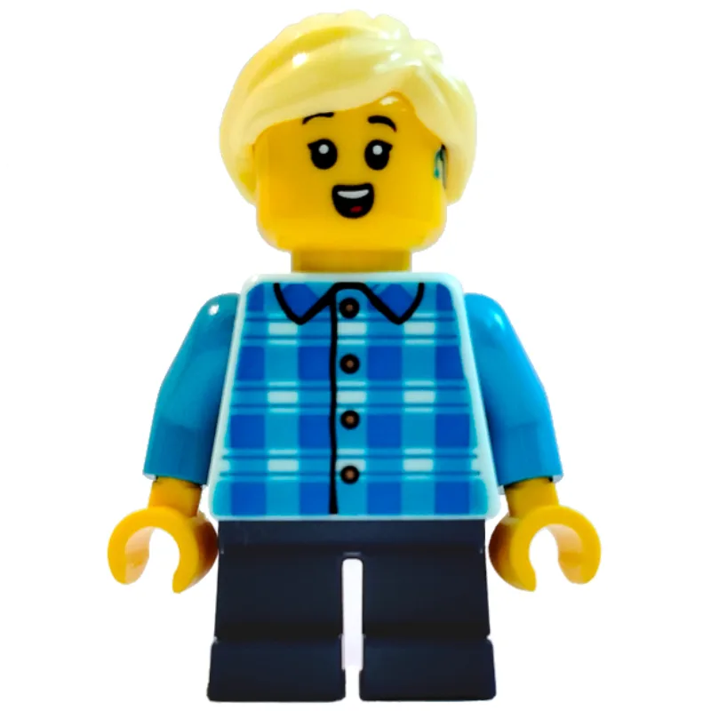 Girl, White and Blue Plaid Shirt, Short Dark… — minifigurine LEGO | Brick Broker