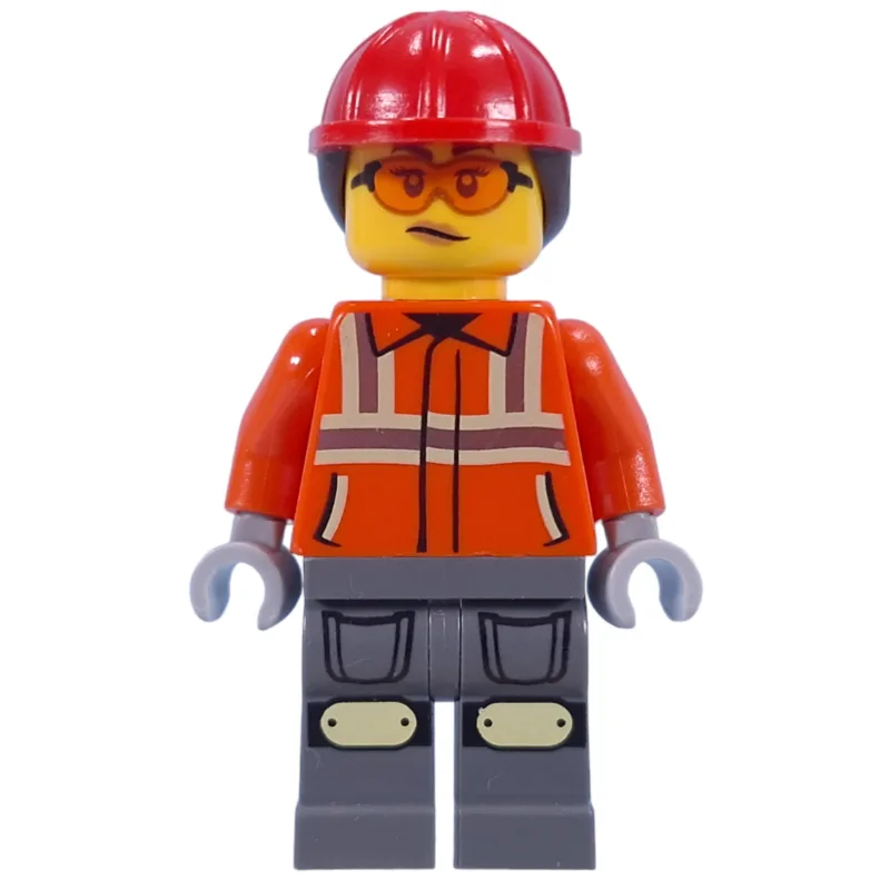 Construction Worker, Reddish Orange Jacket, R… — minifigurine LEGO | Brick Broker